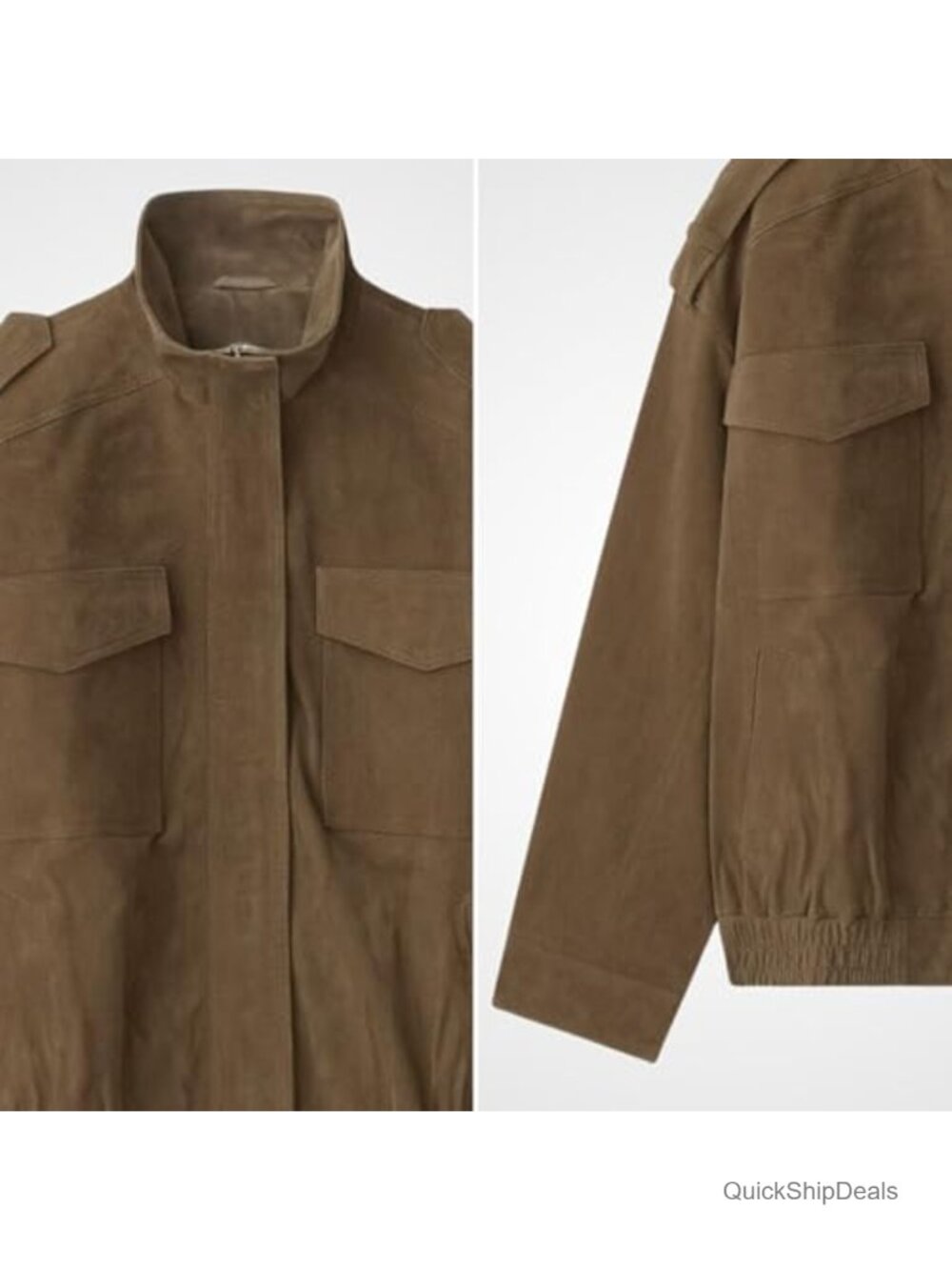 Faux Suede Bomber Jacket Vintage High Collar Zip Up Oversized Coat - Picture 4 of 6